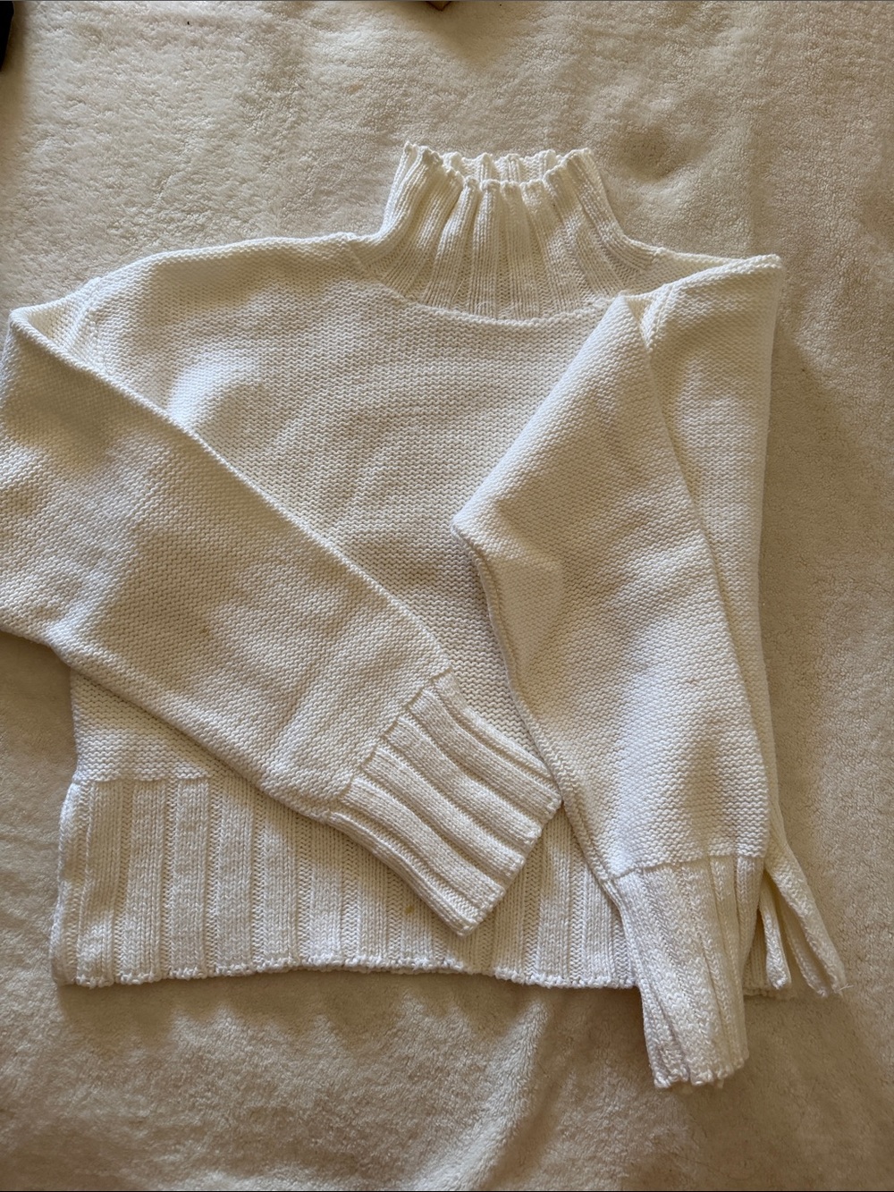 Joan Vass Cream Ribbed Mock-Neck crop Sweater